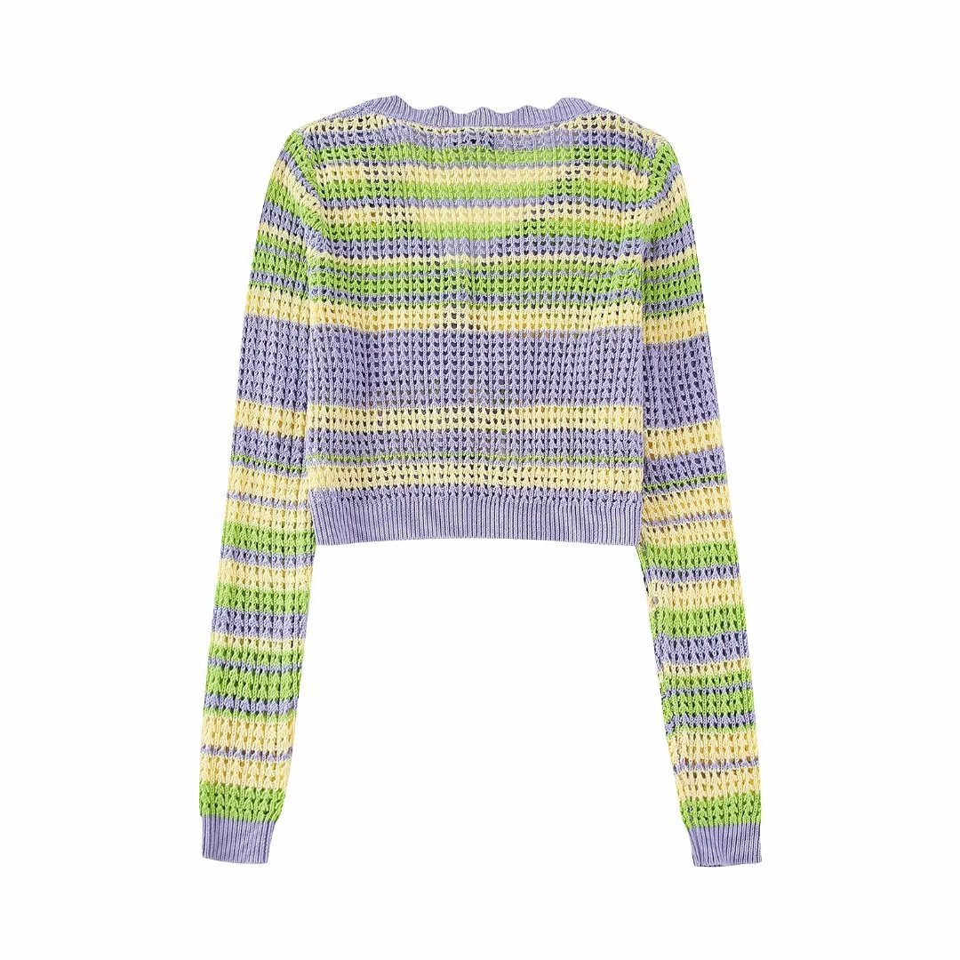 Autumn And Winter New Women's Flower Hollow Knitted Cardigan Sweater