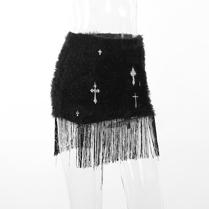 Title 12, Womens High Waisted Cross Printed Fringed Skir...