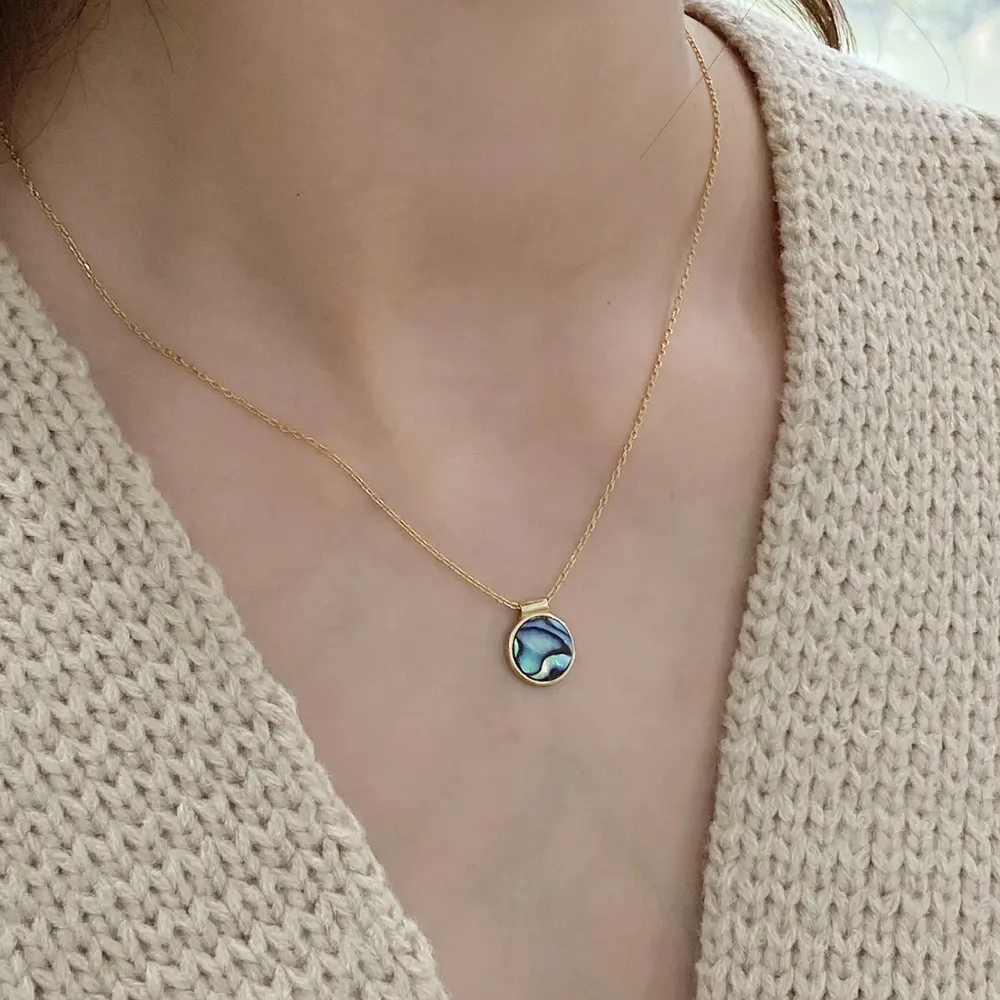 Vintage Sterling Silver Abalone Shell Necklace Women