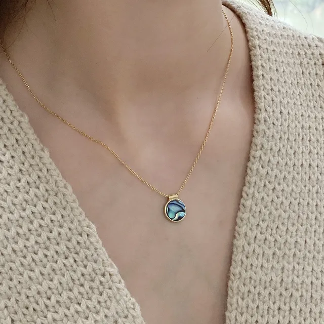 European And American Vintage Sterling Silver Abalone Shell Necklace Women Golden - Shop at LoveMi