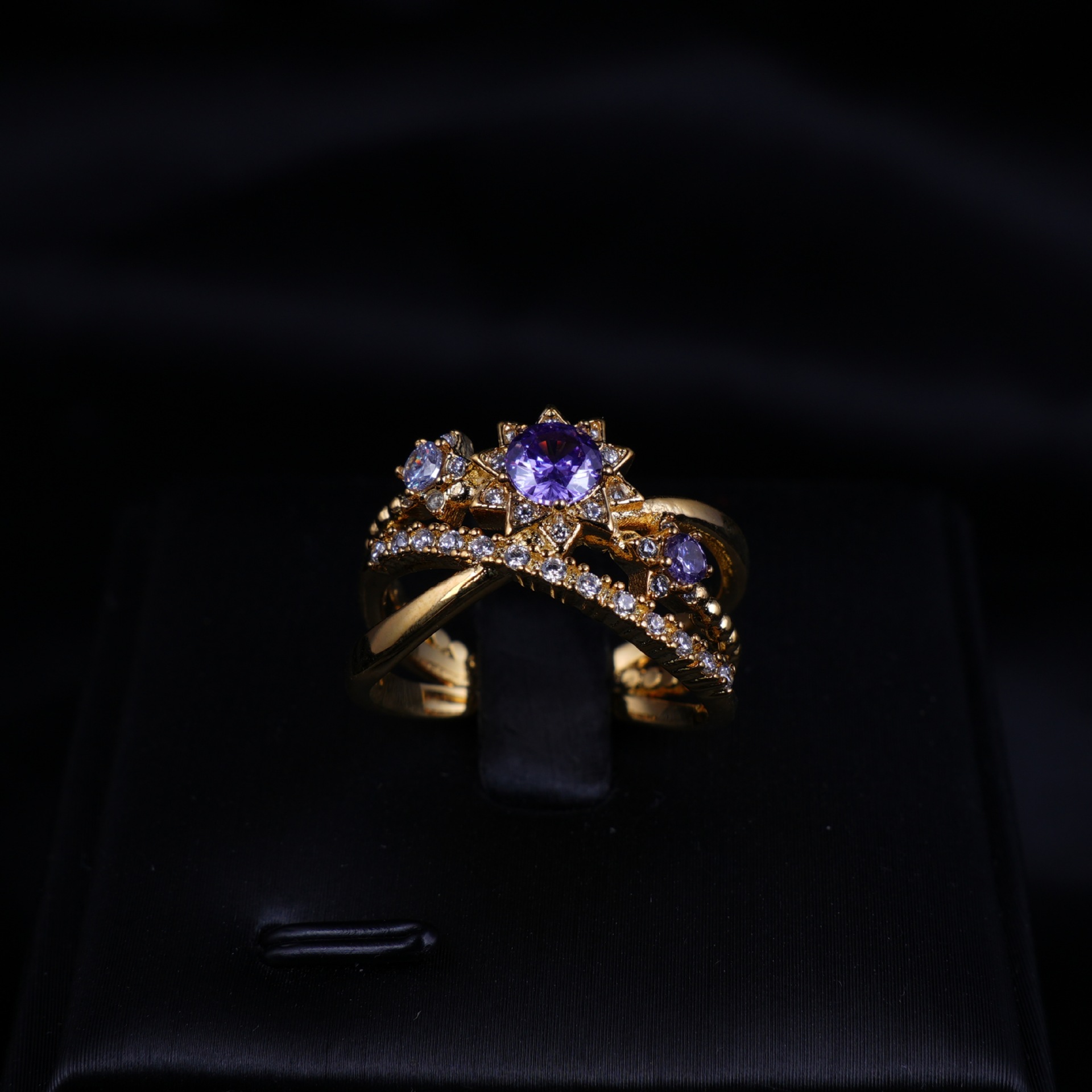 High-end French Light Luxury Ring, Copper Plated 18K Real Gold Band, Adjustable Open Ring