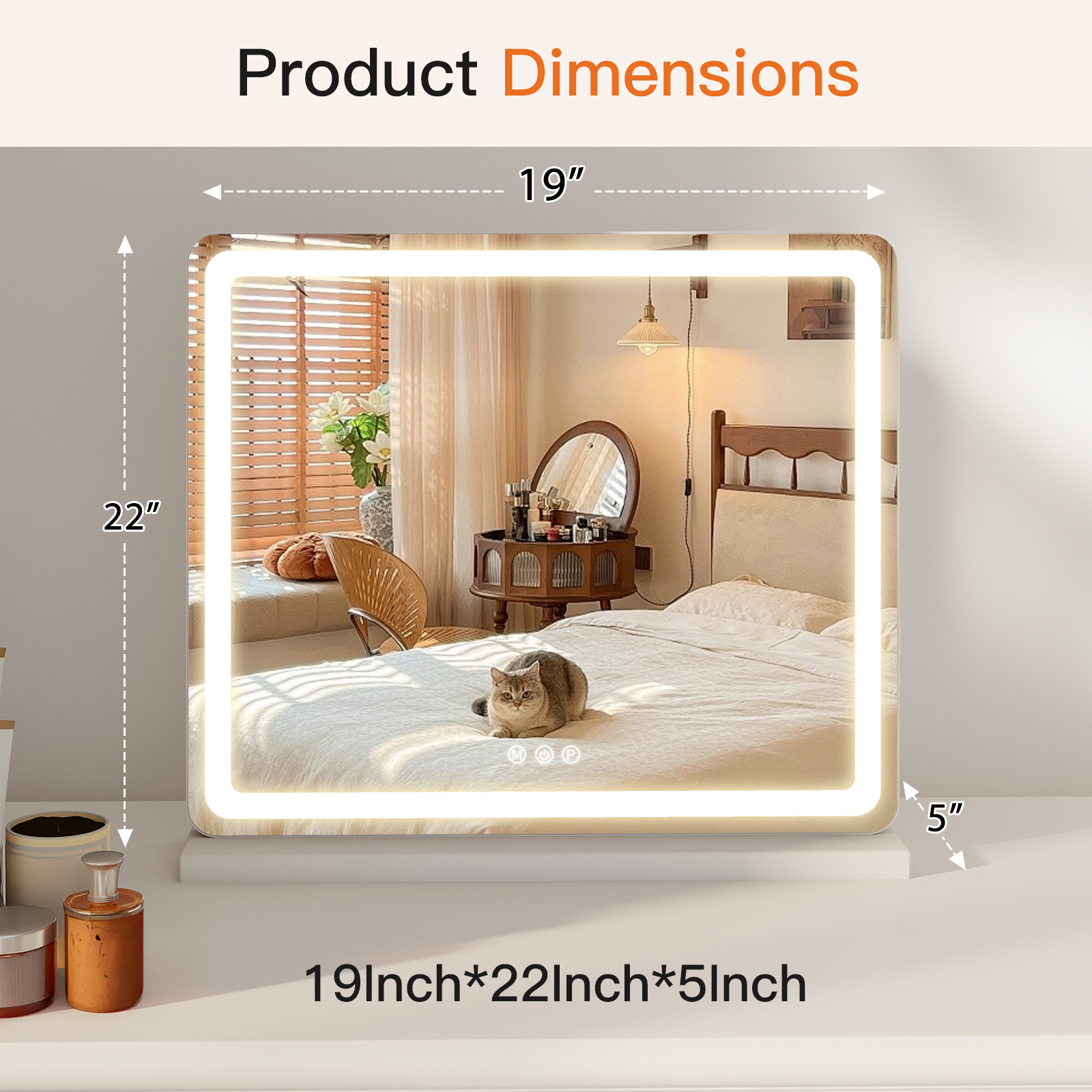Vanity Mirror With Lights, LED Makeup Mirror With Dimmable 3 Color Modes, Touch Screen Control Vanity Based Mirror Desk Mirror Square White — foto 14