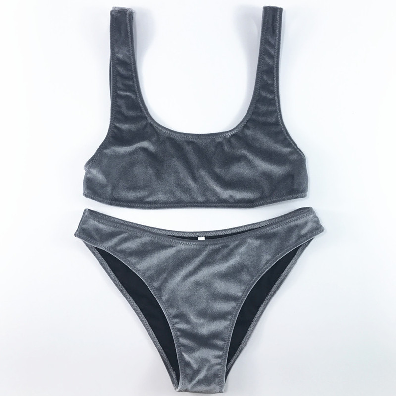 Women's Fashion Simple Velvet Solid Color Split Swimsuit