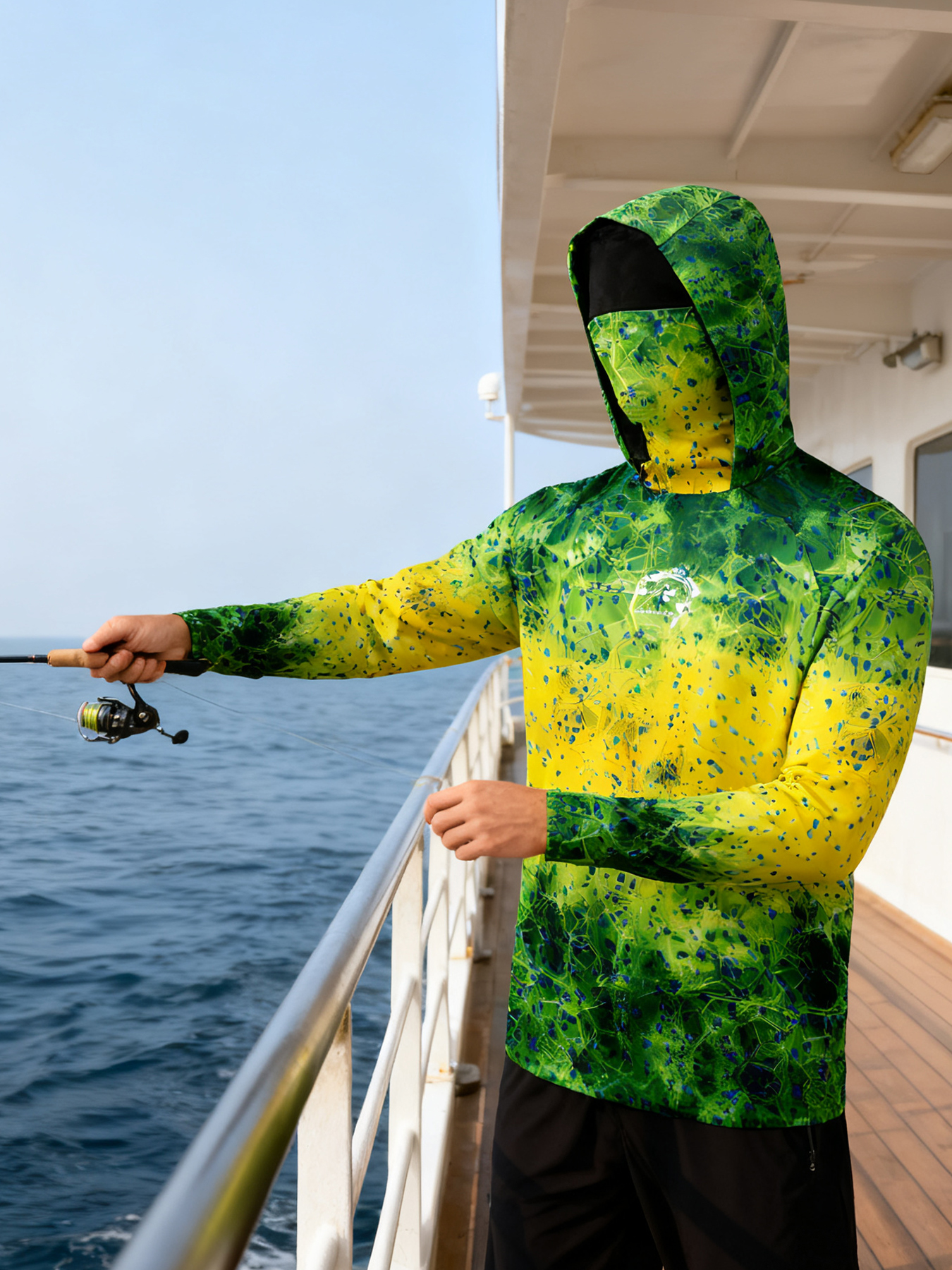 Fishing Hoodie Sailing Shirt Surfing Face Cover Neck Summer Men Long Sleeve Hunting Jersey Camisa De Pesca Performance Fish Gear Beach Tops Wear Climbing Uniform Angling