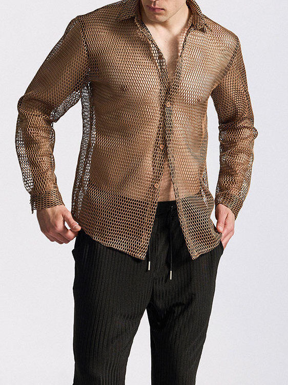 Men's Openwork Long-sleeved Shirt