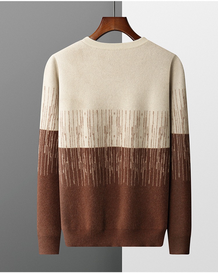 Men's Round Neck Casual Gradient Jacquard Sweater