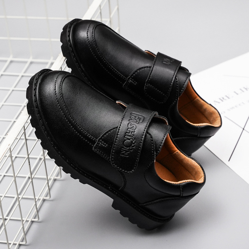 Boys Black Leather Show Children's Black British Style Student Shoes