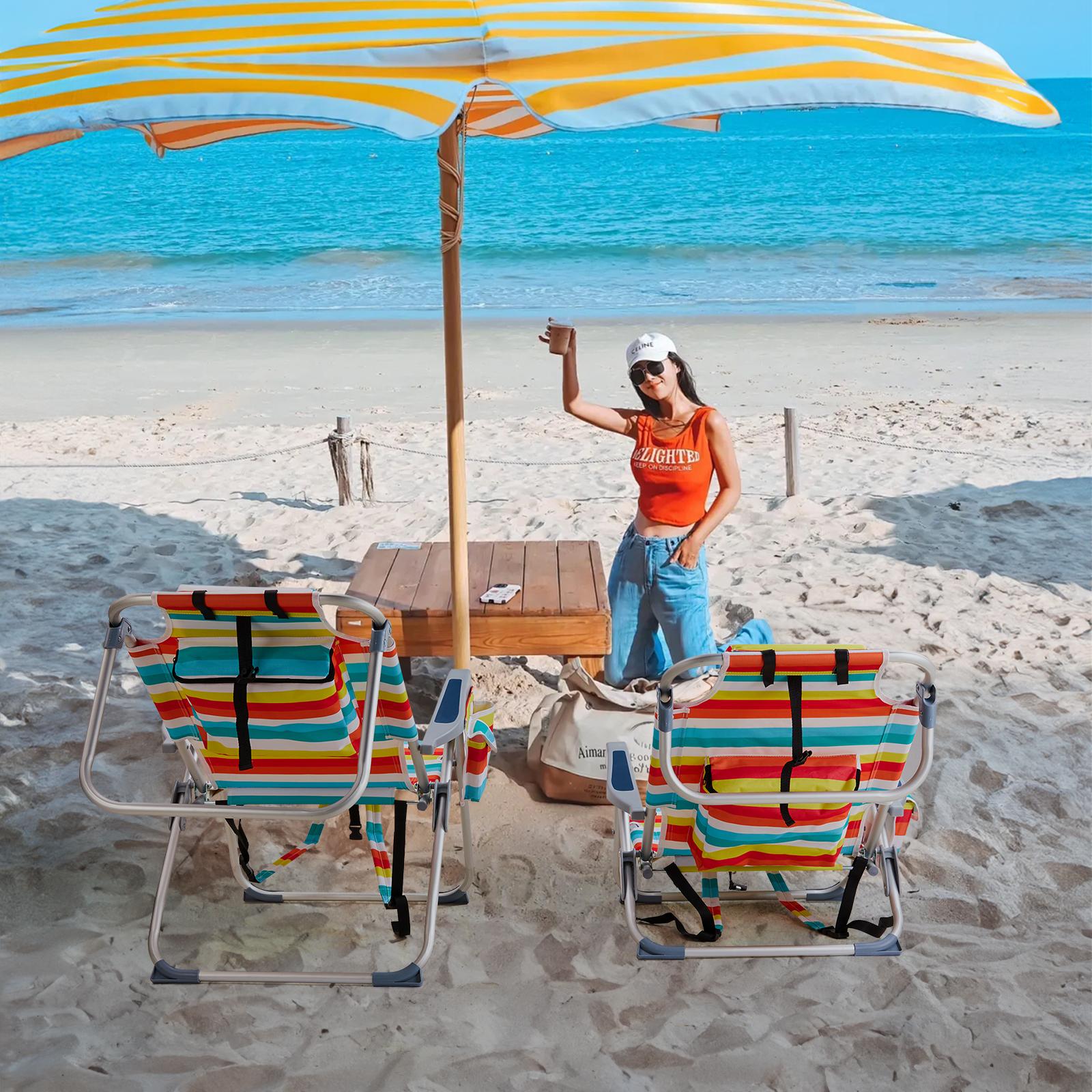 Adjustable Rainbow-Striped Backpack Beach Chair  Portable Folding Lounger With Side Storage Pocket And Pillow  Outdoor Beach, Camping, And Leisure Chair — foto 6