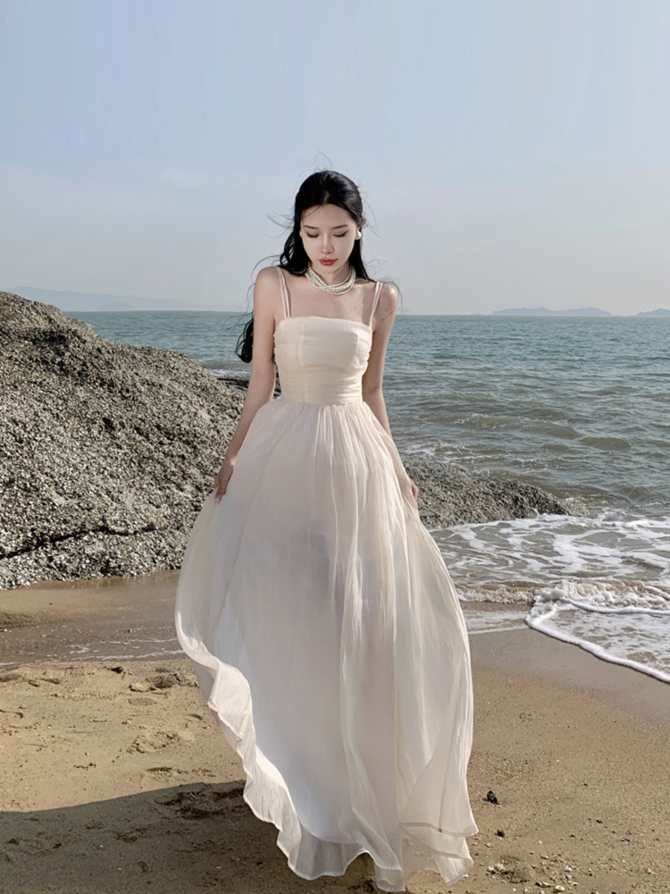 Pleated Drawstring Long Dress