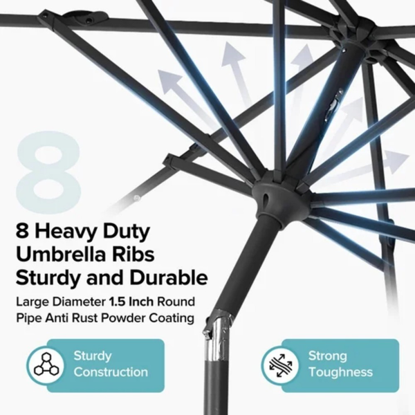 10 Ft Patio Umbrella For Table, Outdoor Sun Umbrella With 32 LED Solar Lights, Lake Blue — foto 3