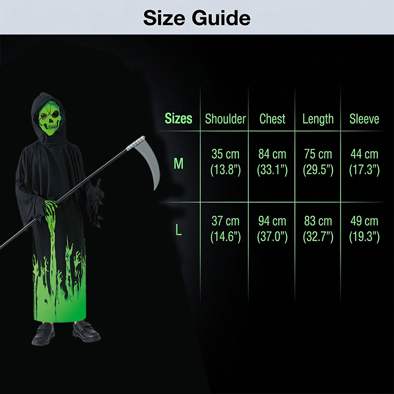 Glow In The Dark Grim Reaper Halloween Boys Fancy Dress Complete Outfit 5-9 — image 7