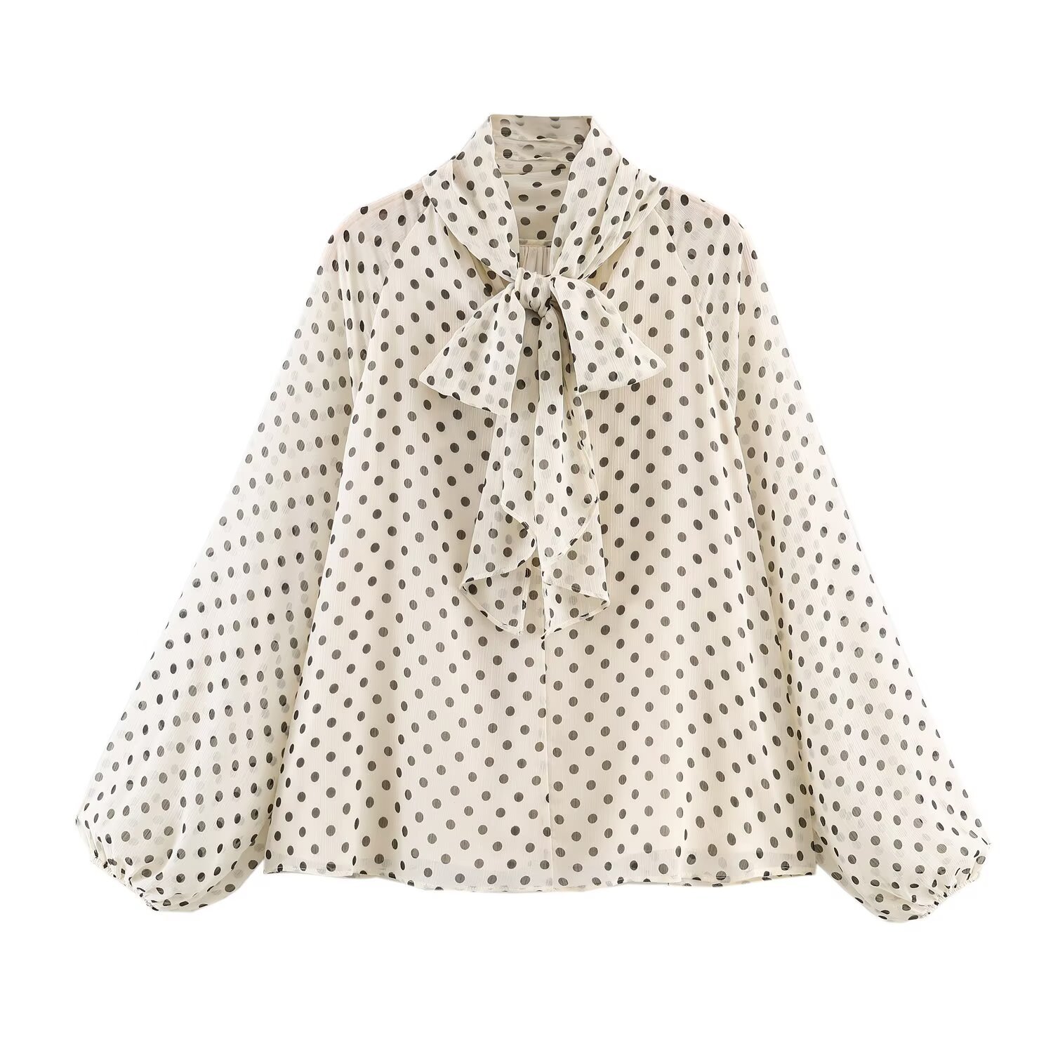 Polka Dot Long-Sleeve Shirt With Bow