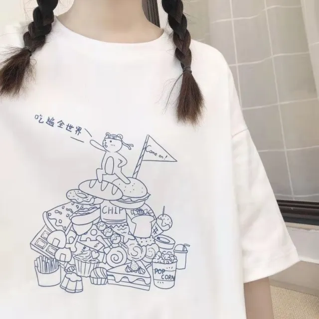 Short sleeved T shirt Female Student Soft Girl Girlfriends Outfit White - Shop at LoveMi