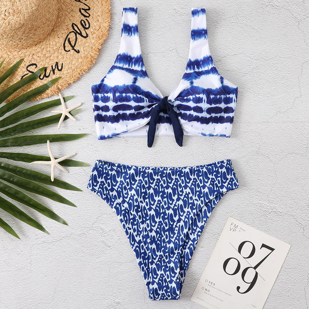 Title 3, Print Knotted Wide Strap Split Bikini