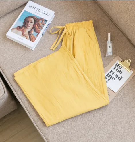 Women's Summer Cotton Linen Breathable Loose Wide Leg Pants Yellow - Shop at LoveMi