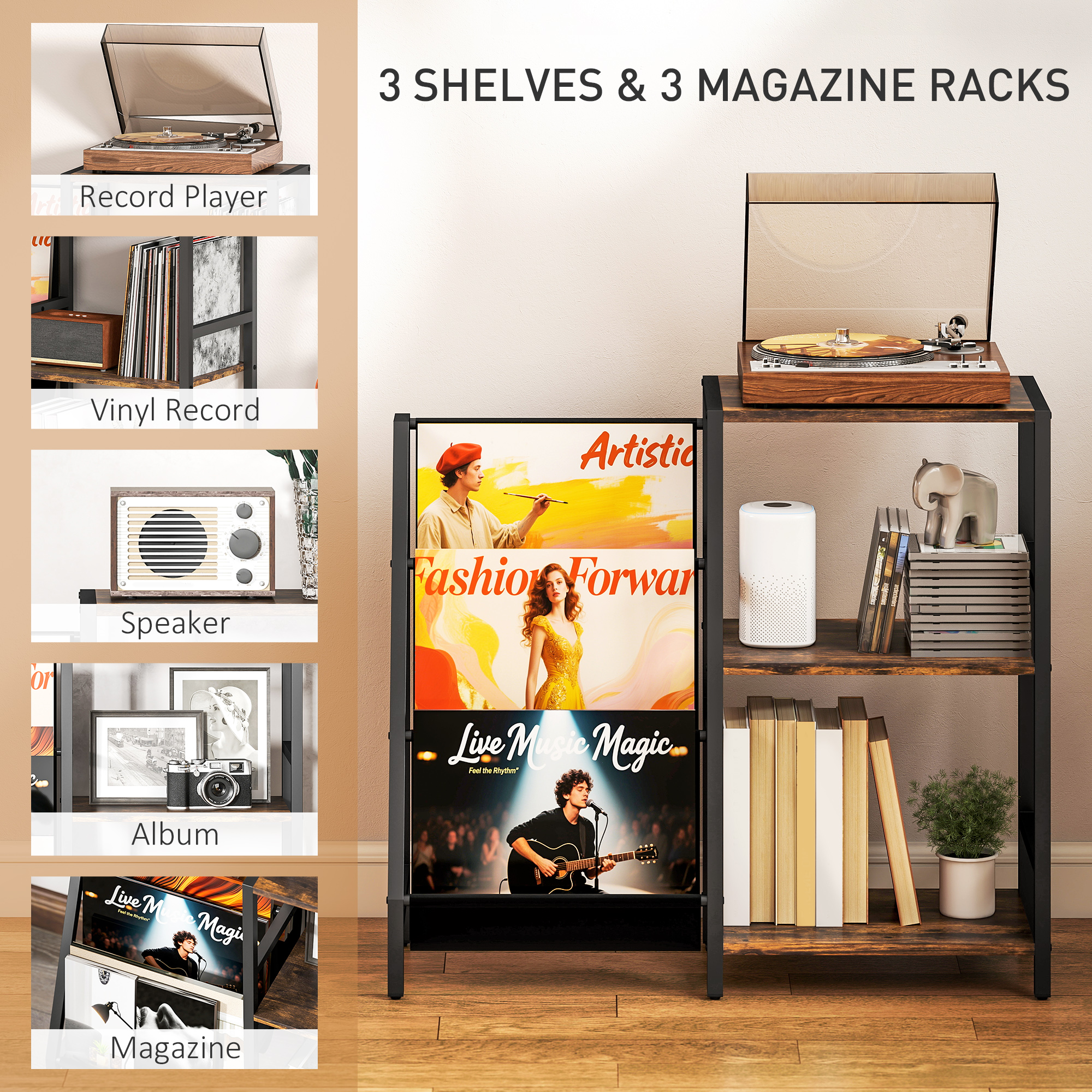 Three Layer Record Rack. The Table Next To Living Room. Bedroom -vintage Brown — image 7
