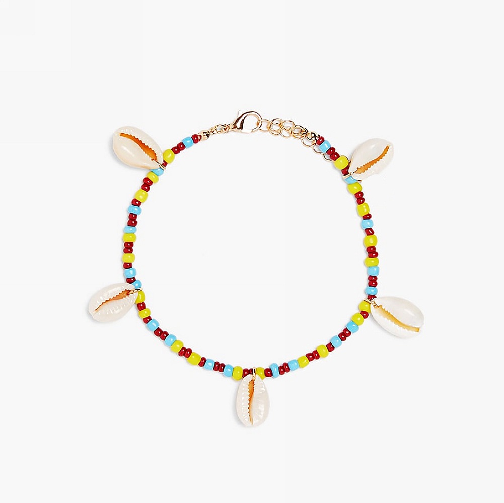 Colorful Rice Beads Inner Shell Necklace, Red Crystal Chain, Shell Necklace