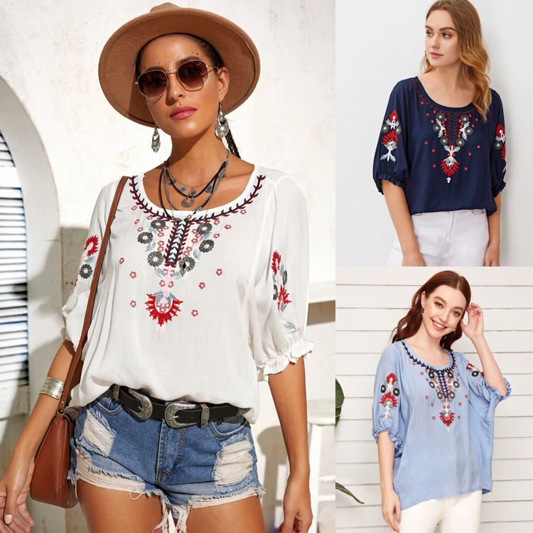European And American Embroidery Loose Top Women's Clothing