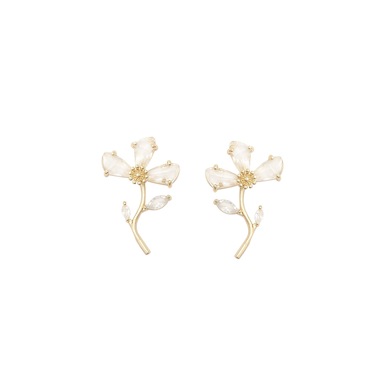 Sterling Silver Needle New Crystal Flower Earrings Women