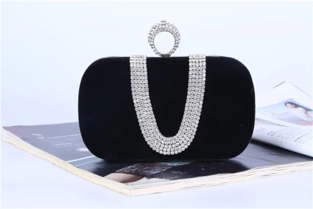Diamond Evening Bag Velvet Clutch Bridal Dress Bag Ladies Evening Bag Black - Shop at LoveMi