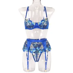 Embroidered Three-piece Set With Steel Ring Holy Blue Goddess - Blue - View 1