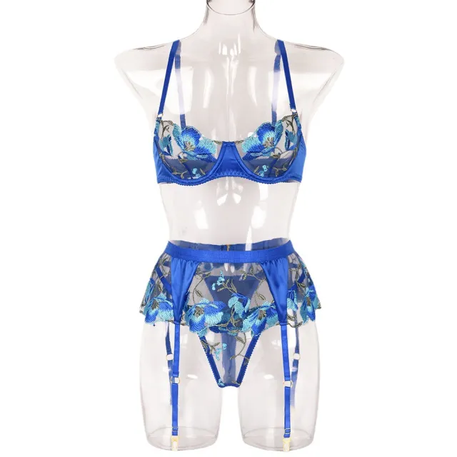 Embroidered Three piece Set With Steel Ring Holy Blue Goddess Blue - Shop at LoveMi