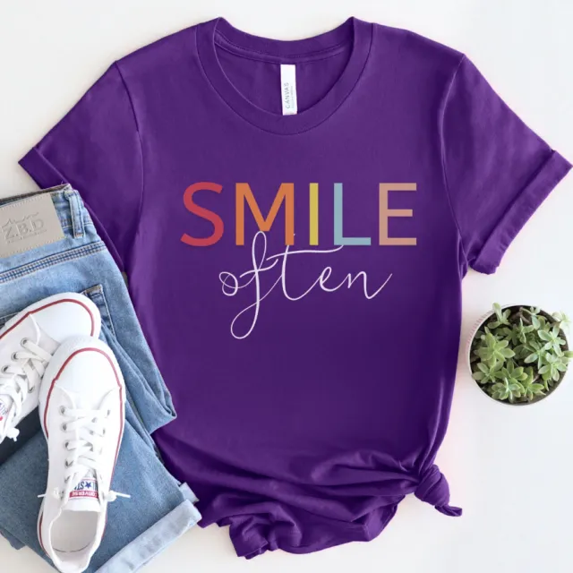 European And American Often Smile Shirt Digital Printing Casual Round Neck Short Sleeves T shirt Purple - Shop at LoveMi