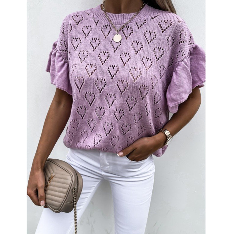 Title 4, Solid Color Heart-shaped Cutout Petal-sleeved K...