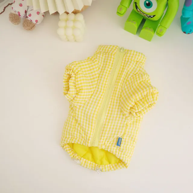 Dog Clothes Autumn And Winter Thick Plaid Cotton Coat Yellow - Shop at LoveMi