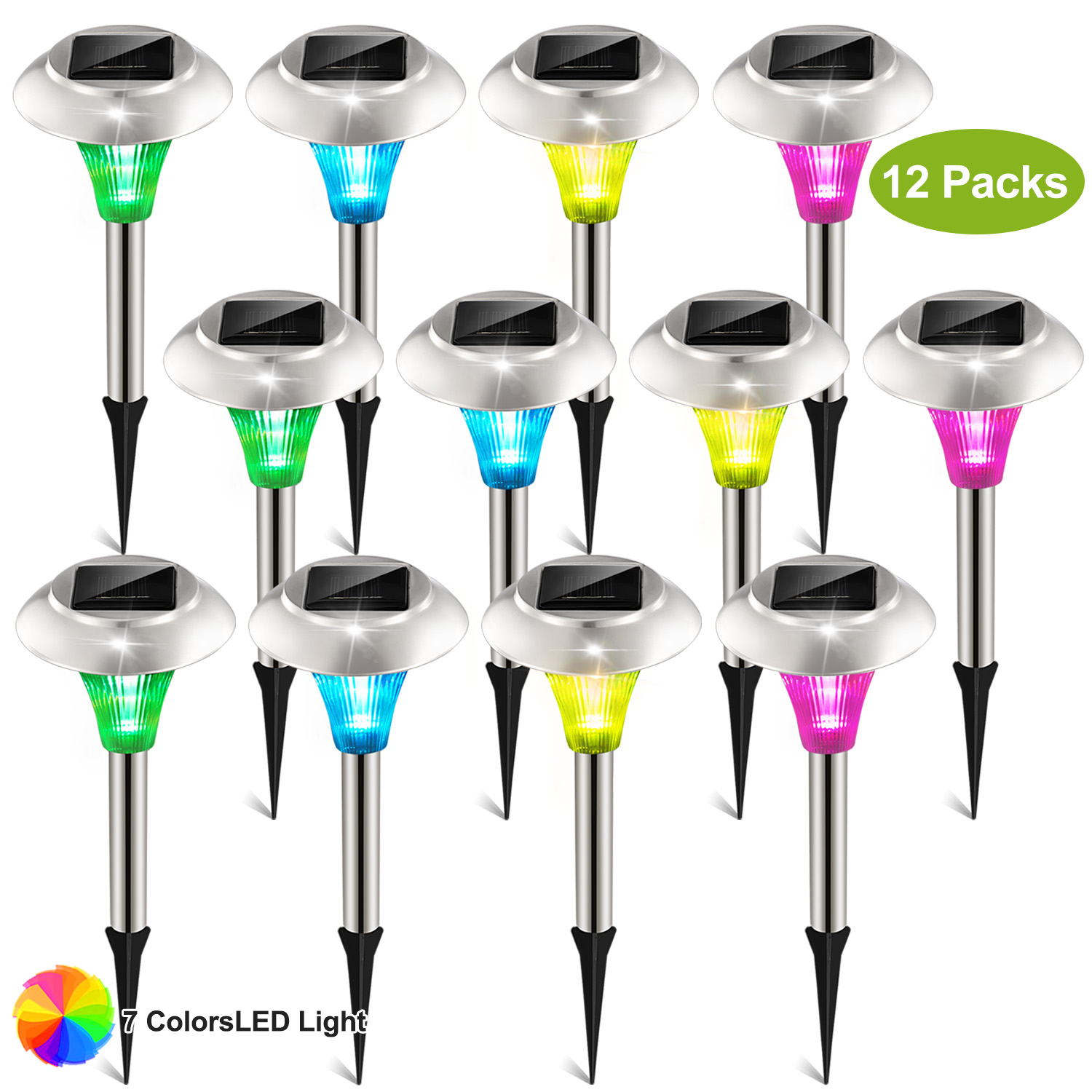 24Pcs 12Pcs 8Pcs 4Pcs Solar Garden Lights IP44 Waterproof 7 Color Changing For Y