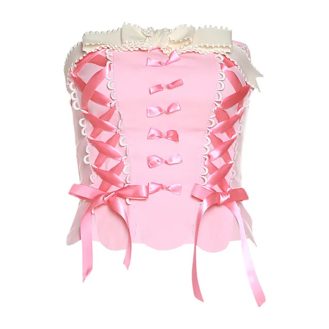 Women's Fashion Strapping One line Collar Wrapped Chest Pink - Shop at LoveMi