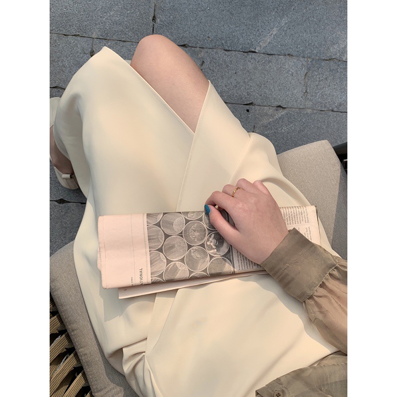 Acetate Satin Female Drape Split High Waist Mid-length A-line Skirt