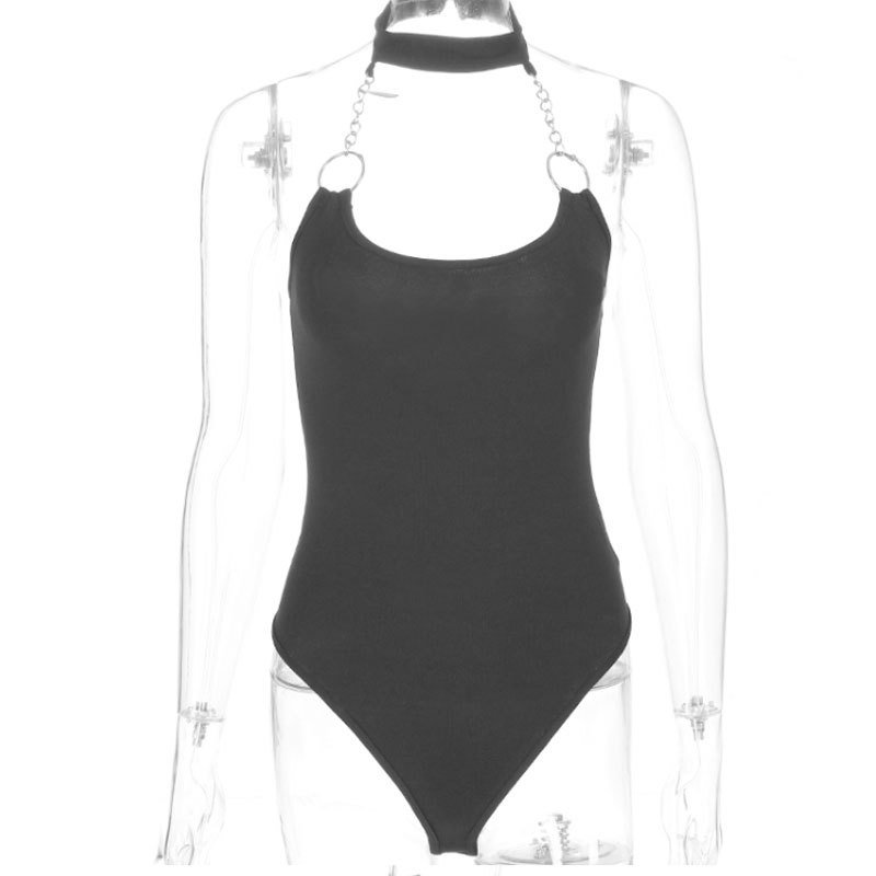 Title 5, Iron ring zip hanging neck sexy halter onesies