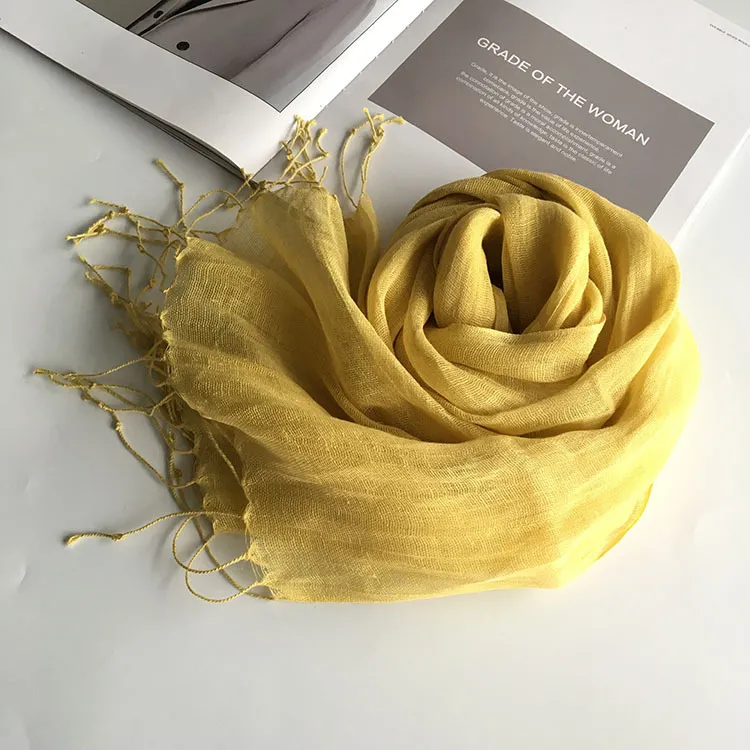 Thin Linen Candy Color Scarf Travel Holiday Sunscreen Shawl - Turmeric