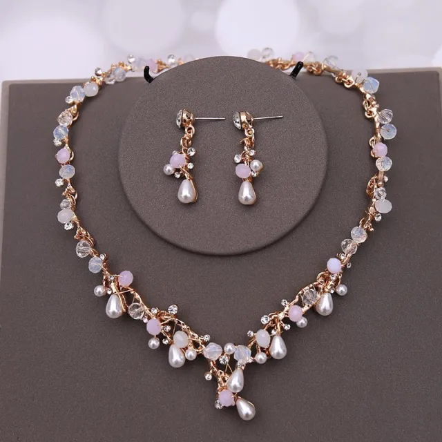 Veil Bride Wedding Dress Crown Three piece Headdress Crown Super Fairy Series Necklace Set - Shop at LoveMi