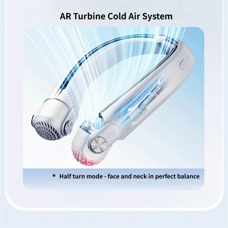 Neck Hanging Bladeless Fan White Luxury Style 3 Gears 2000-4000mAh USB Rechargeable Retractable Air Outlet 3-6H Battery Life