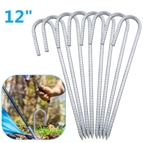 8PCS Heavy Duty Trampoline J-Shaped Metal Wind Stakes Pegs Tent Ground Anchor