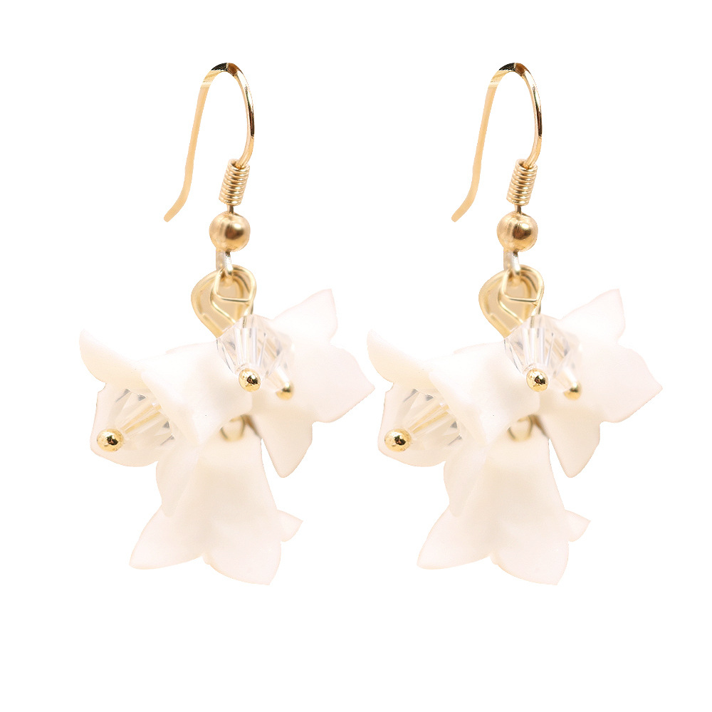 Handmade White Ceramic Flower Elegant Simple Earrings
