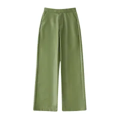Single Breasted Casual Imitation Leather Suit Jacket Trousers Suit Women - Trousers - View 1