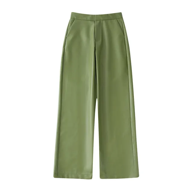 Single Breasted Casual Imitation Leather Suit Jacket Trousers Suit Women Trousers - Shop at LoveMi