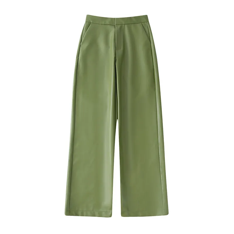 Single Breasted Casual Imitation Leather Suit Jacket Trousers Suit Women - Trousers