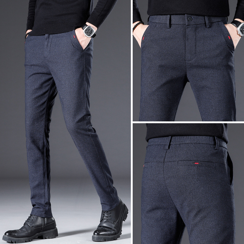 Slim Fit Stretch Men's Casual Trousers Are Brushed