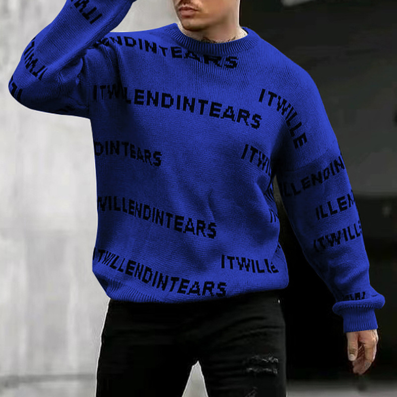 European And American Men's Letter Printing Casual Sweater Loose Round Neck