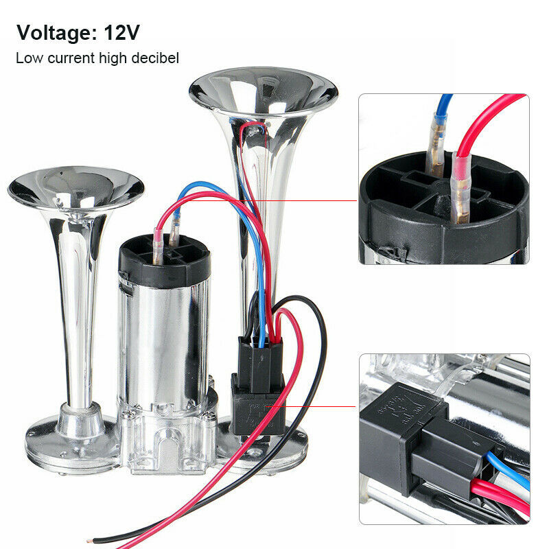 Car Horn Supply Double Tube Metal Conjoined Electric Pump Horn With Relay