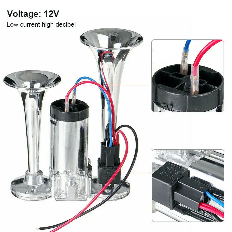 Car Horn Supply Double Tube Metal Conjoined Electric Pump Horn With Relay