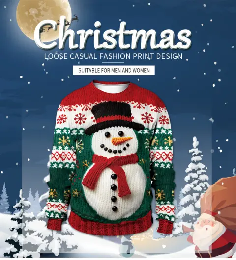 Christmas Clothing New Snowman Tree Sweater Pattern 3D Digital