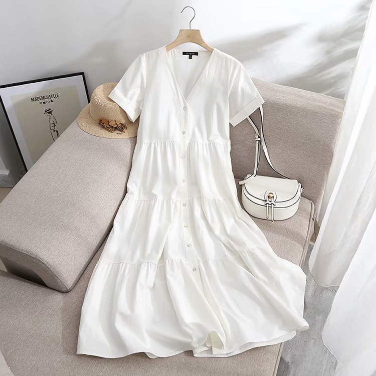 Summer New Simple Style Elegant Dress Simple Pure Color Thin Casual Skirt