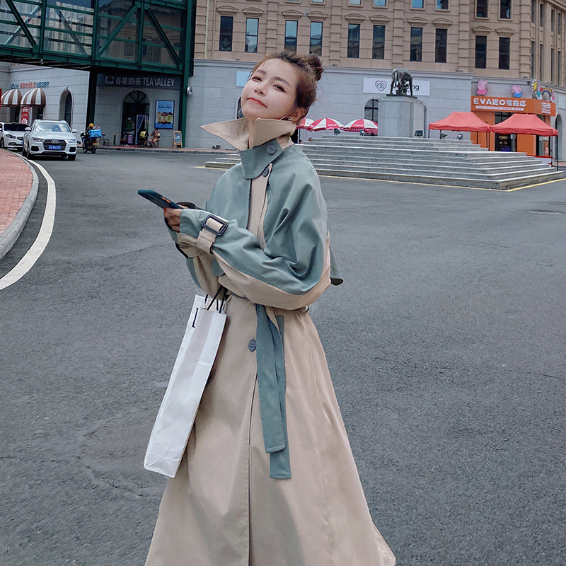 Over The Knee Stitching Contrast Color Temperament Korean Casual Jacket