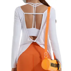 Yoga Clothes Women's Beautiful Back Fitness Clothes Running Loose Breathable Long Sleeves - Orange - View 1