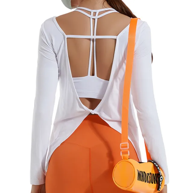 Yoga Clothes Women's Beautiful Back Fitness Clothes Running Loose Breathable Long Sleeves Orange - Shop at LoveMi